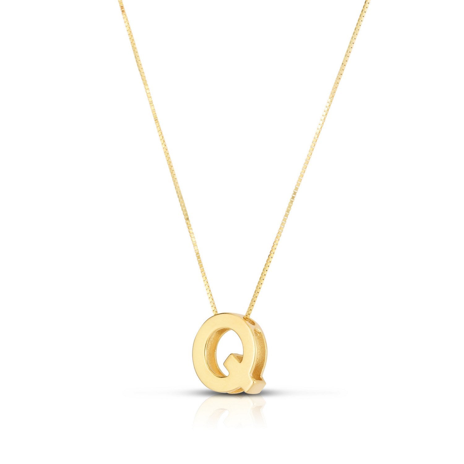 14K Yellow Gold Yours Truly Block Letter Initial Q Necklace for women | yene Store 