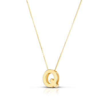 14K Yellow Gold Yours Truly Block Letter Initial Q Necklace for women | yene Store 