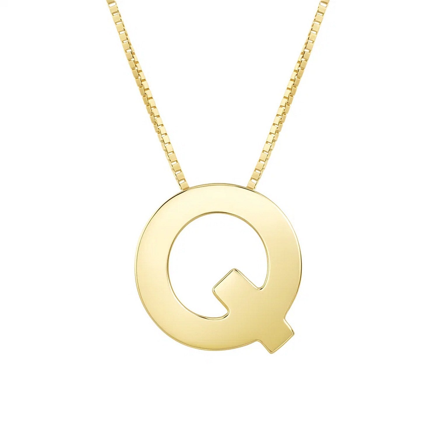 14K Yellow Gold Yours Truly Block Letter Initial Q Necklace for women | yene Store 