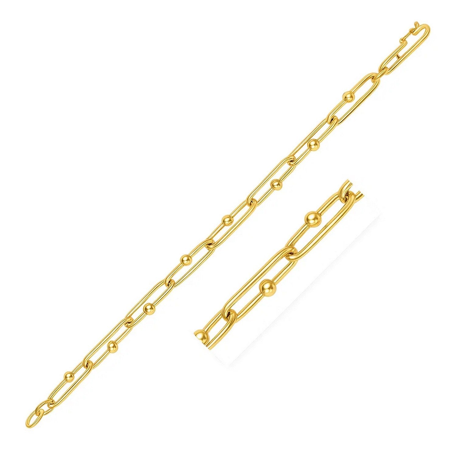 14k Yellow Gold 7 3/4 inch Beaded Oval Chain Bracelet (7.20 mm) for Women | Yene Store 