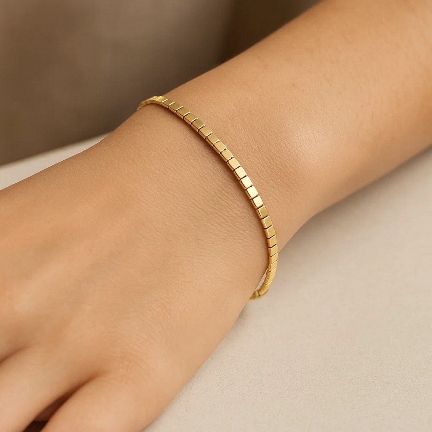 Mini Cube Bracelet in 14K Yellow Gold (2.60 mm) for Women | Yene Store    
