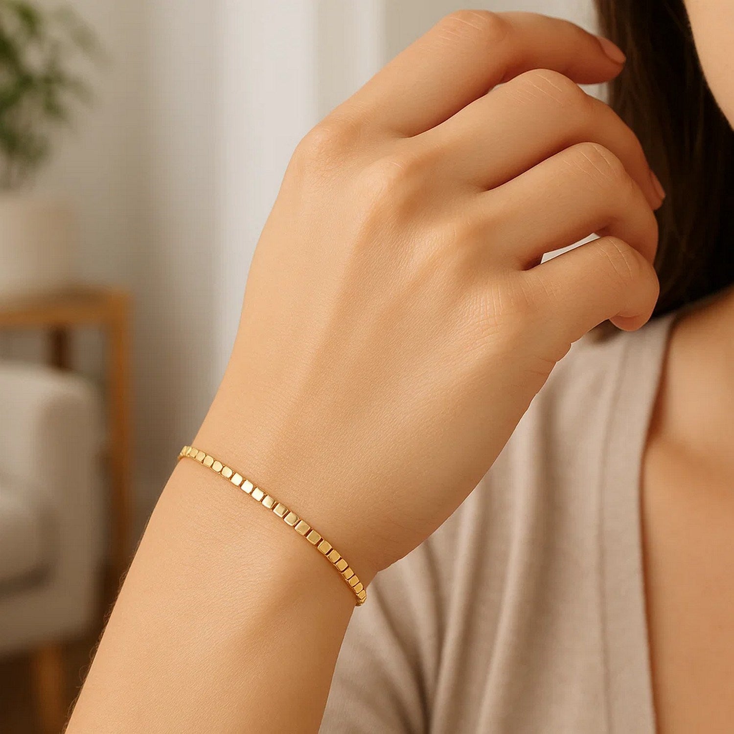 Mini Cube Bracelet in 14K Yellow Gold (2.60 mm) for Women | Yene Store    
