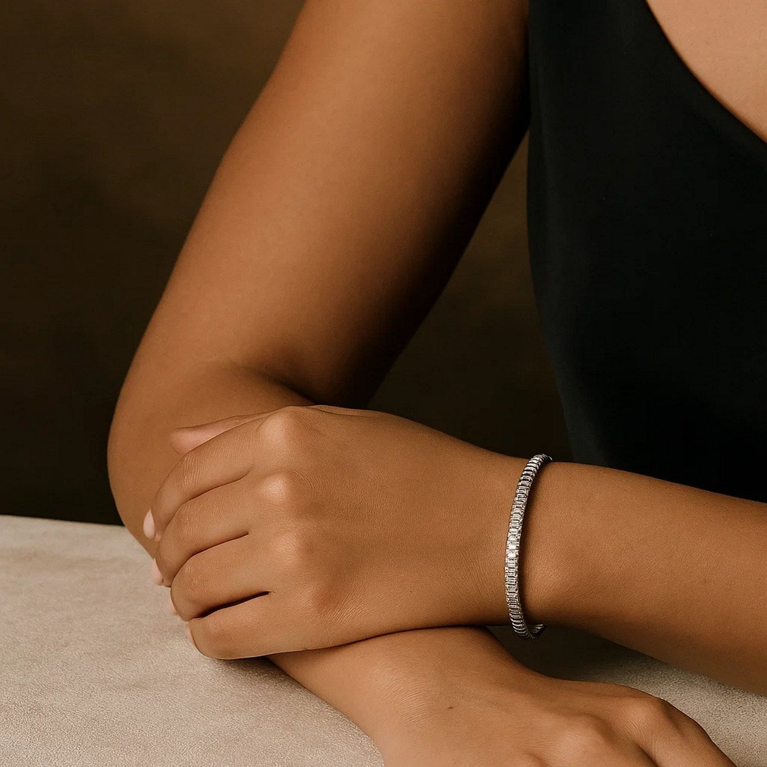 14K White Gold Mini Diamante Bracelet (4.00 mm) for Women | Yene Store