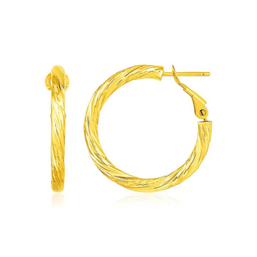 14k Yellow Gold Petite Twisted Round Hoop Earrings (3x20mm) for Women | Yene Store 
