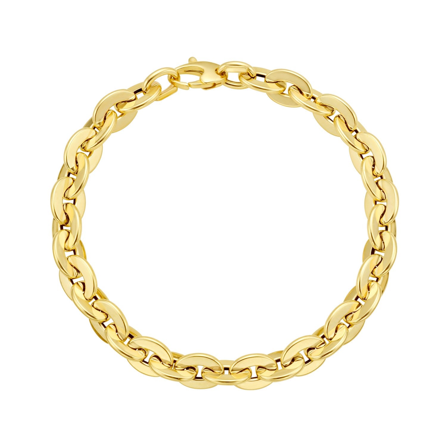 14K Yellow Gold Mirror Rolo Link Chain Bracelet (7.30 mm) for Women | Yene Store 