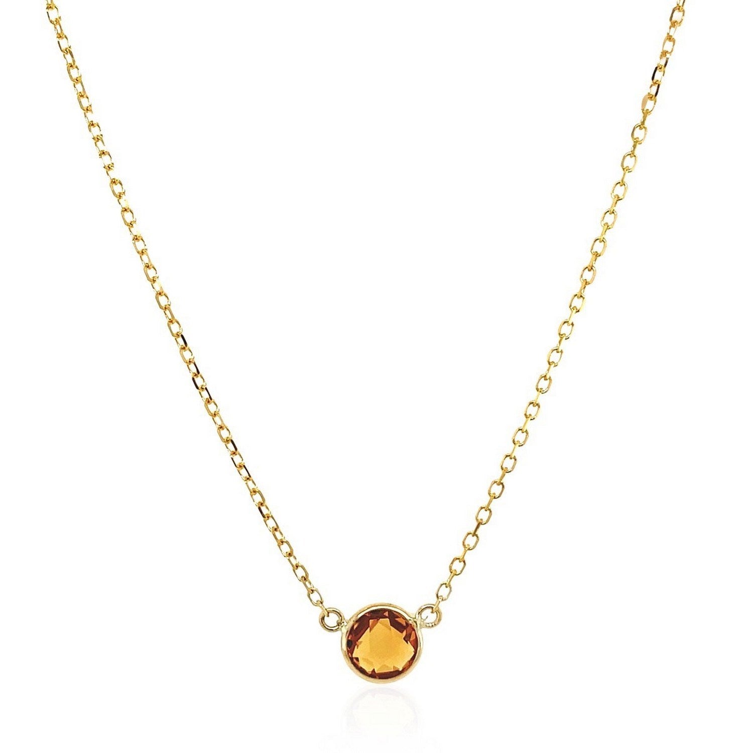 14k Yellow Gold 17 inch Necklace with Round Citrine for Women | Yene Store 
