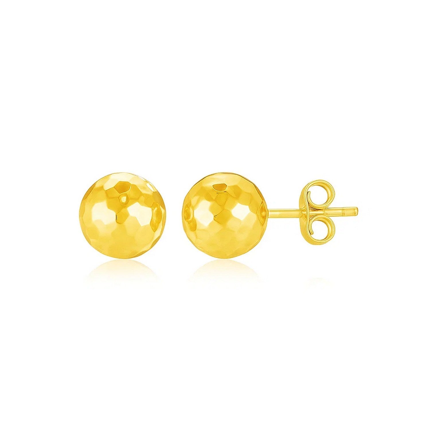 14k Yellow Gold Ball Earrings with Faceted Texture(5mm) for Women | Yene Store 