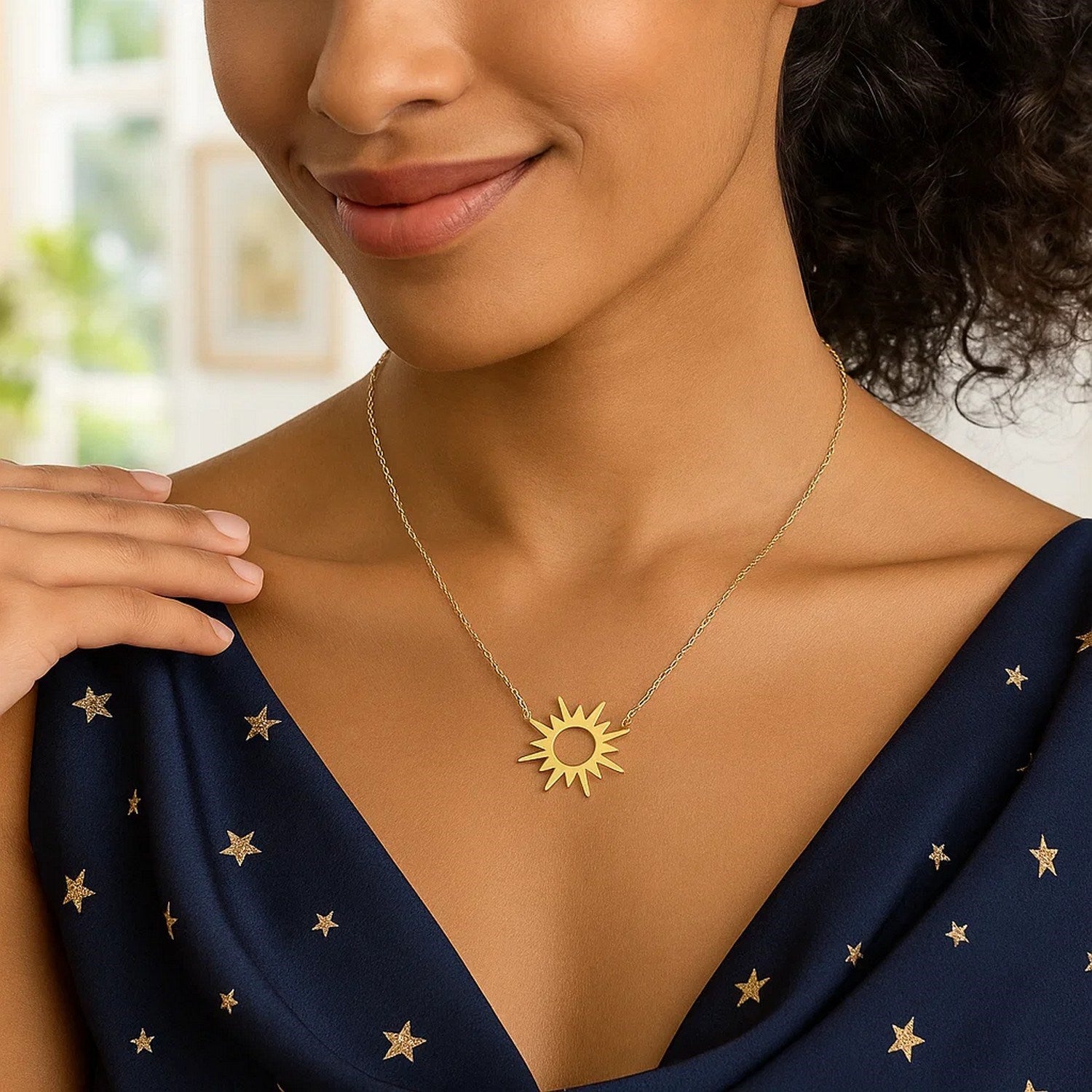 14K Yellow Gold Sunburst Necklace for Women | Yene Store