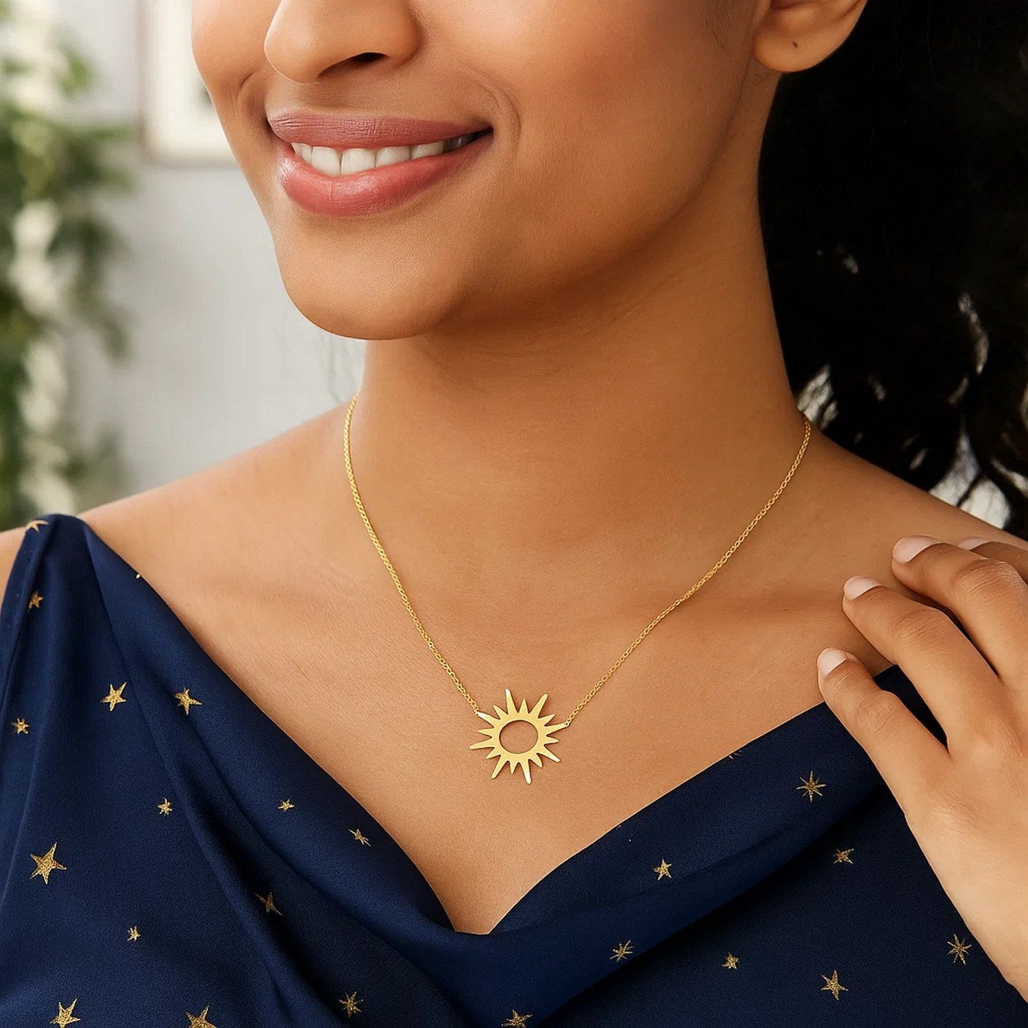 14K Yellow Gold Sunburst Necklace for Women | Yene Store
