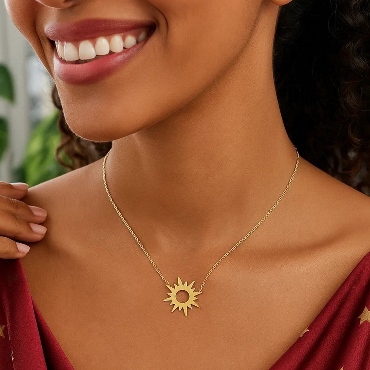 14K Yellow Gold Sunburst Necklace for Women | Yene Store