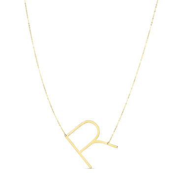 14K Yellow Gold Yours Truly Large Initial R Necklace for Women | Yene Sore 