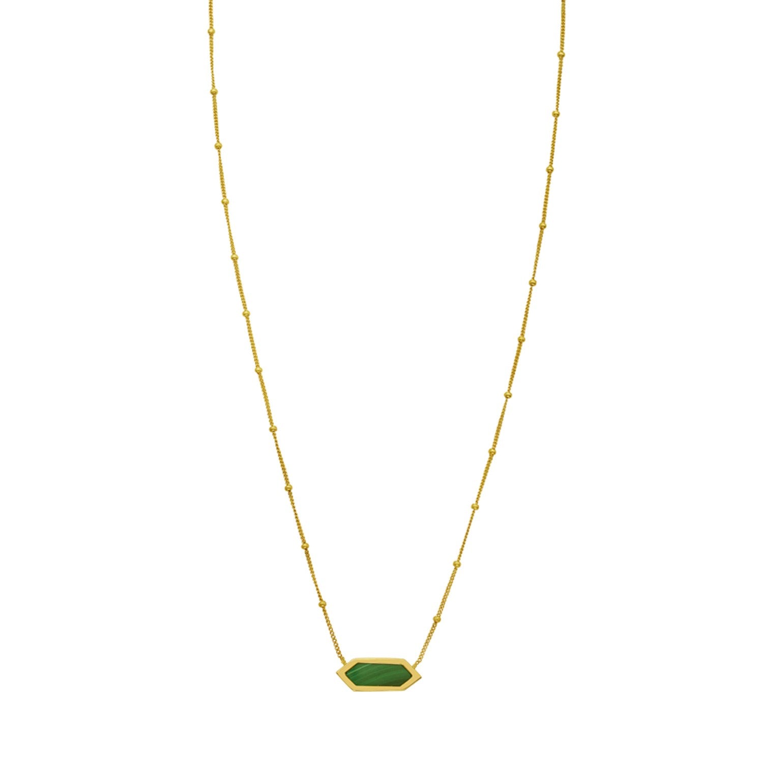 14K Yellow Gold Hexagon Malachite Pendant Necklace for Women | Yene Store 