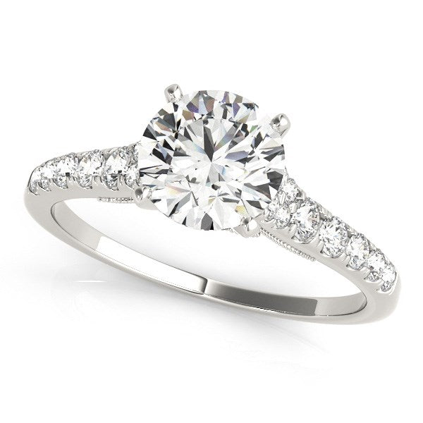 14k White Gold Diamond Engagement Ring With Single Row Band for Women | Yenestore 