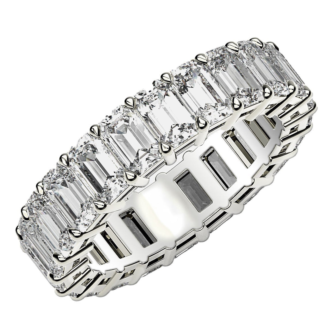 Emerald Cut Lab Grown Diamond Eternity Ring in 14k White Gold for Women | Yenestore 