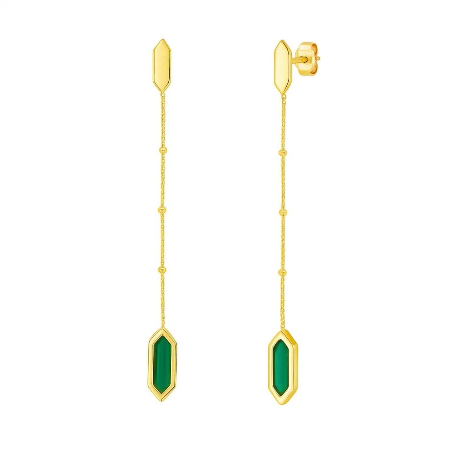 14K Yellow Gold Hexagon Malachite Drop Earrings for Women | Yene Store 