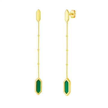 14K Yellow Gold Hexagon Malachite Drop Earrings for Women | Yene Store 