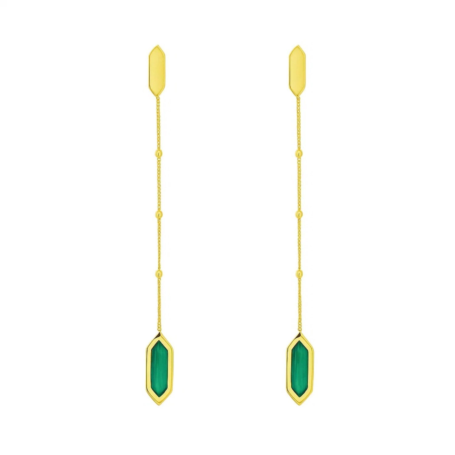 14K Yellow Gold Hexagon Malachite Drop Earrings for Women | Yene Store 