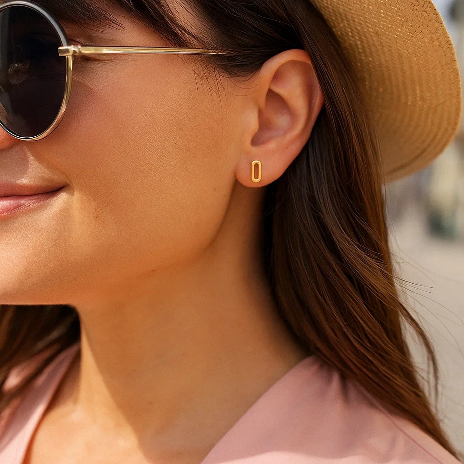 14k Yellow Gold Paperclip Link Stud Earrings for Women | Yene Store 