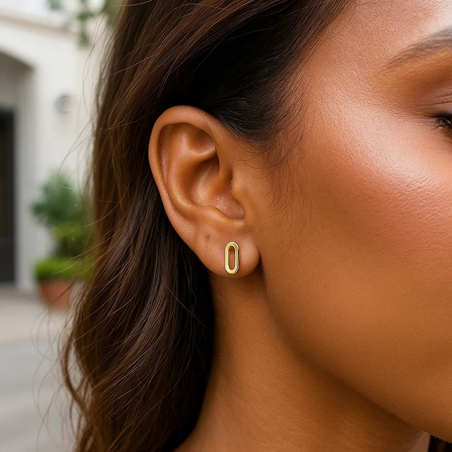 14k Yellow Gold Paperclip Link Stud Earrings for Women | Yene Store 