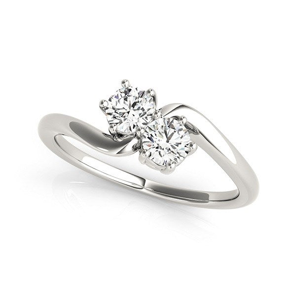 Solitaire Two Stone Diamond Ring in 14k White Gold for women | Yenestore 