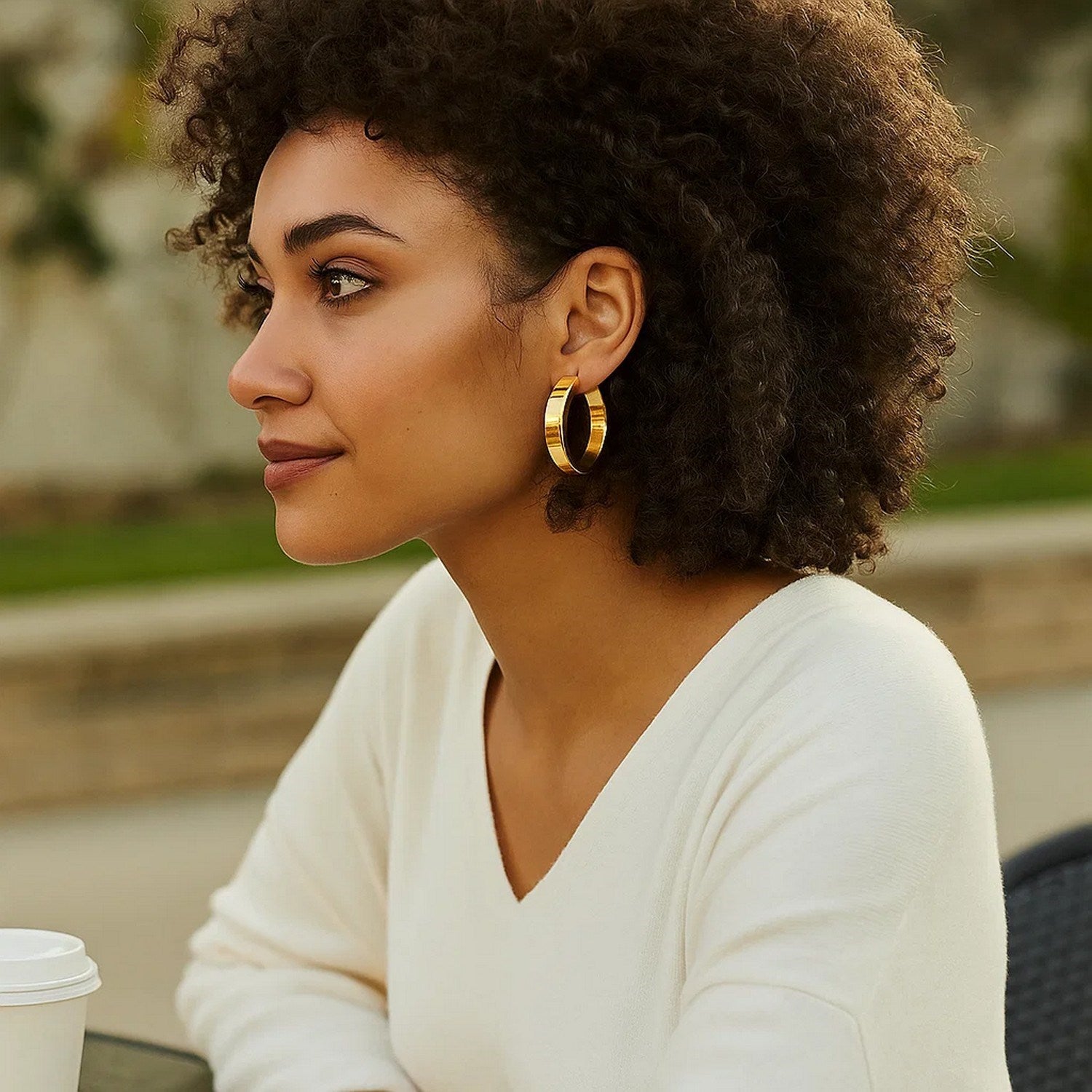 Large Tube-Shaped Hoop Earrings in 14K Yellow Gold for Women | Yene store 