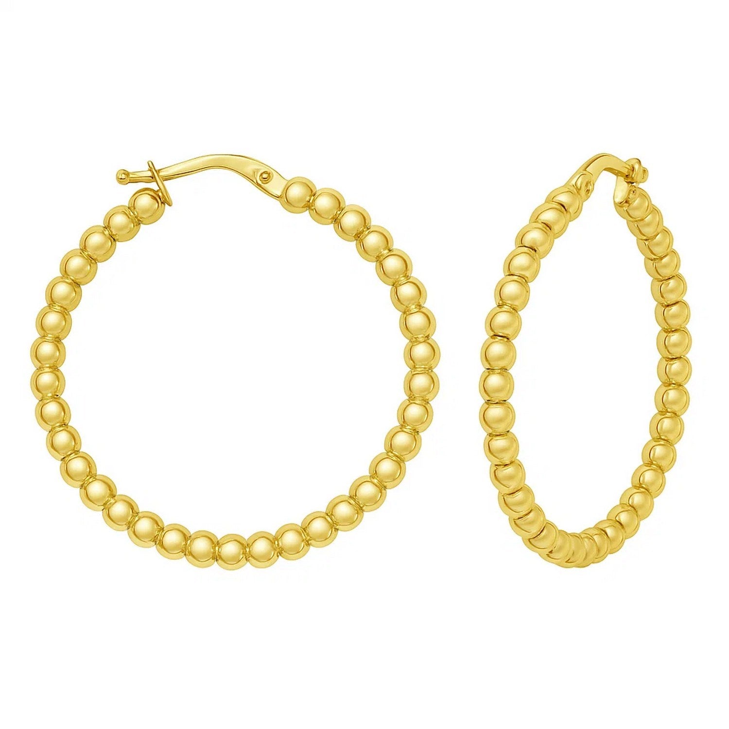 14K Yellow Gold Polished Large Bead Hoop Earrings for Women | Yene store