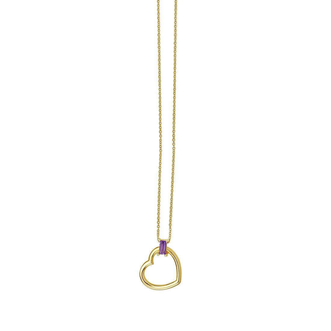 Amethyst Baguette Heart Necklace in 14K Yellow Gold for Women | Yene Store