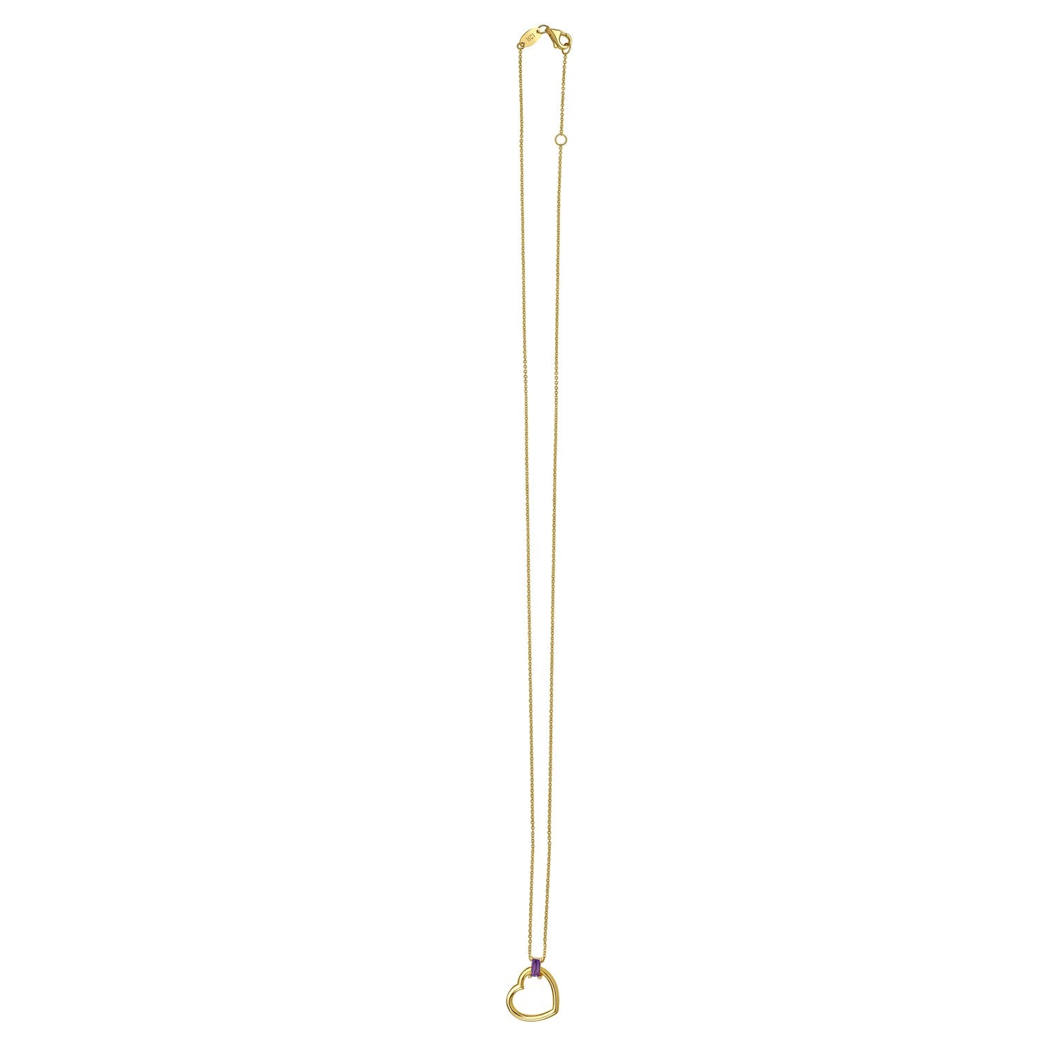 Amethyst Baguette Heart Necklace in 14K Yellow Gold for Women | Yene Store