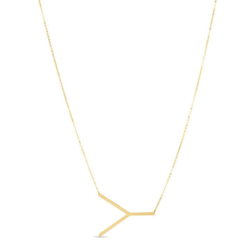 14K Yellow Gold Yours Truly Large Initial Y Necklace for Women | Yene store