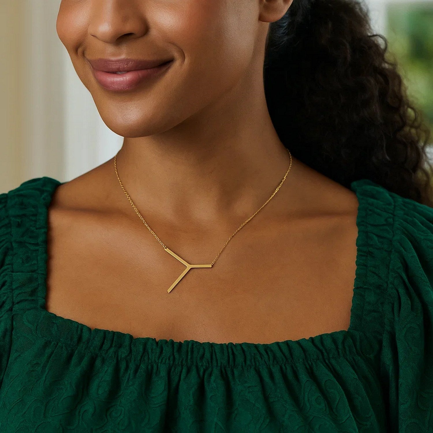 14K Yellow Gold Yours Truly Large Initial Y Necklace for Women | Yene store