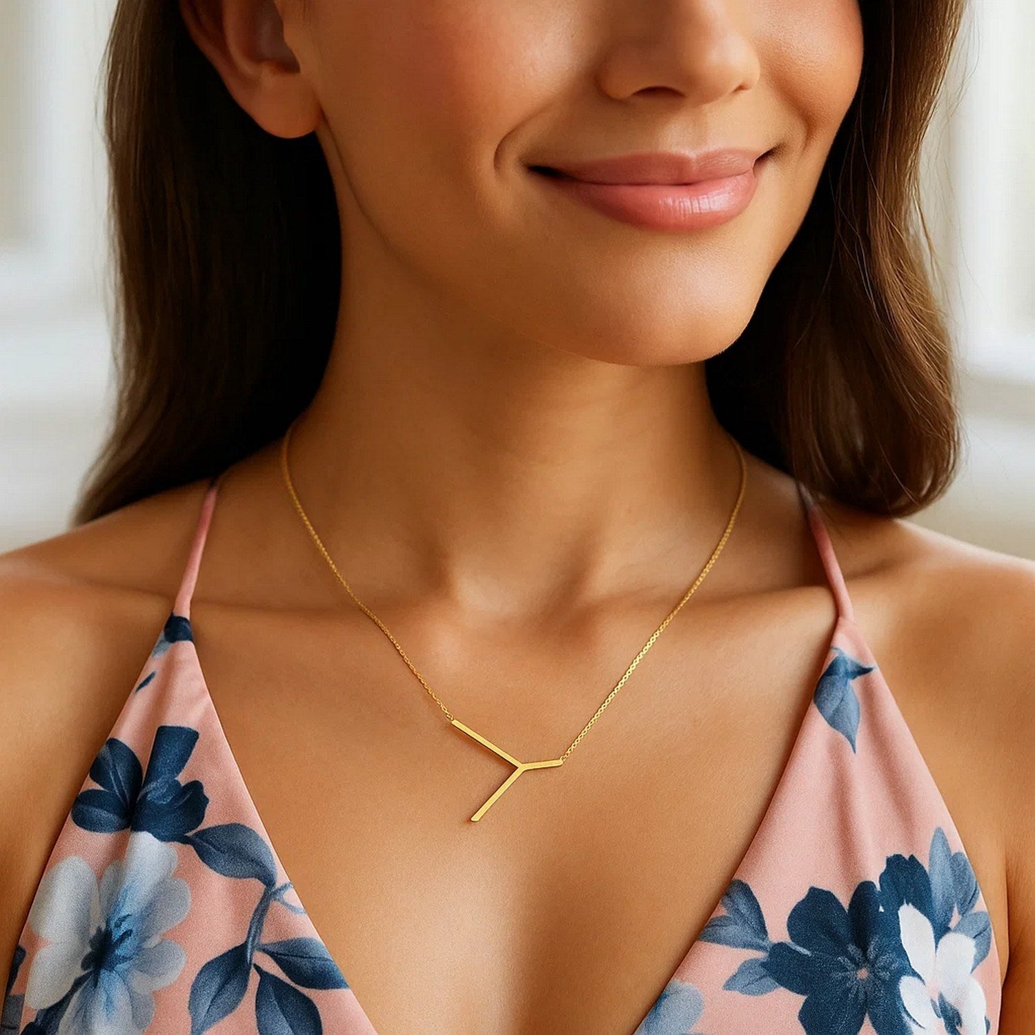14K Yellow Gold Yours Truly Large Initial Y Necklace for Women | Yene store