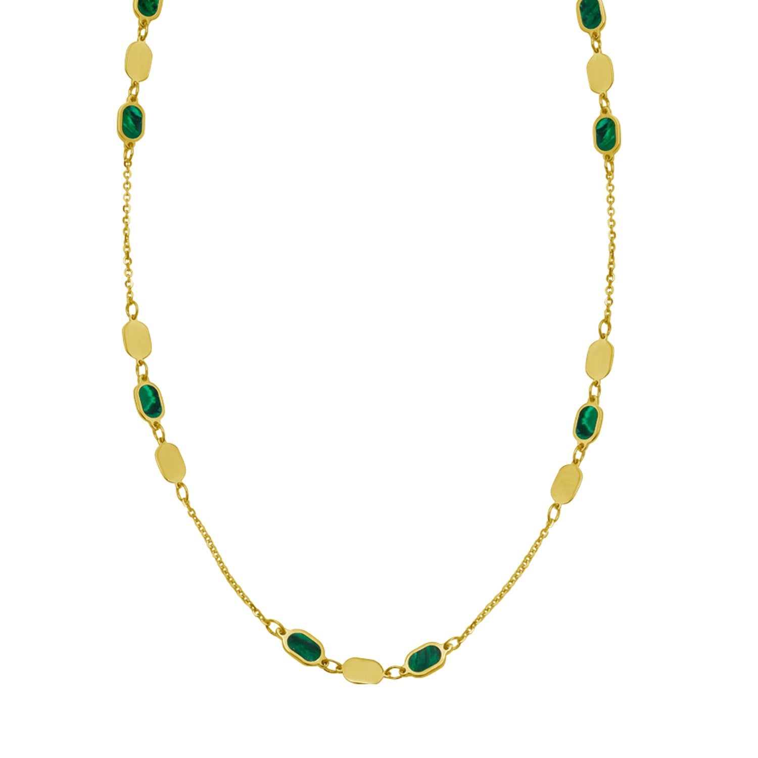 14K Yellow Gold Hexagon Malachite Inlay Links Necklace for Women | Yene Store