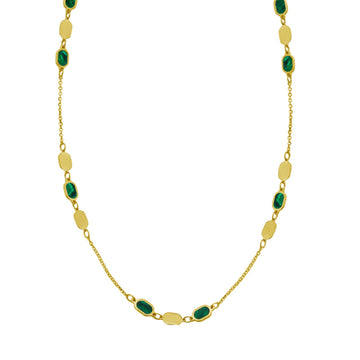 14K Yellow Gold Hexagon Malachite Inlay Links Necklace for Women | Yene Store