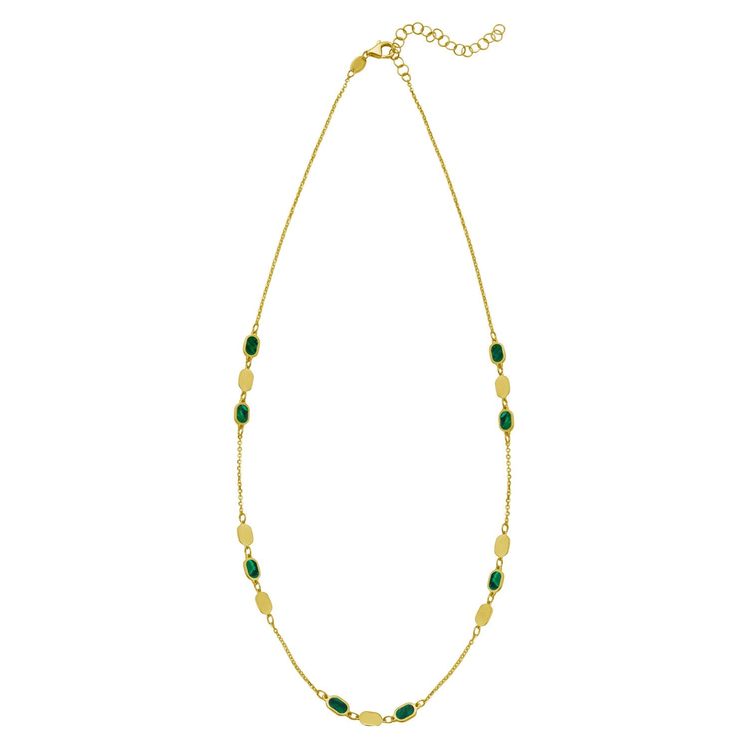 14K Yellow Gold Hexagon Malachite Inlay Links Necklace for Women | Yene Store