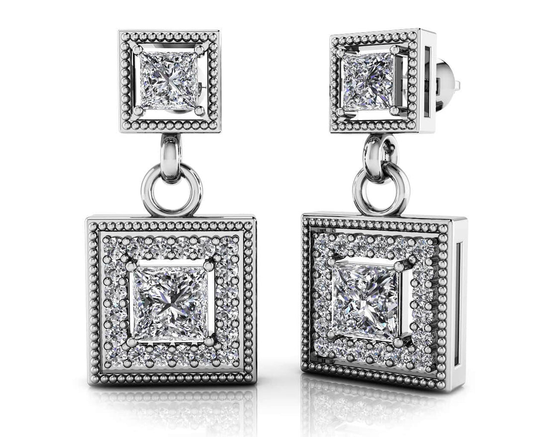 1.38 cttw Lab Grown Square Diamond Drop Earrings 14K White Gold for Women | Yenestore 
