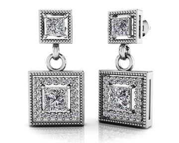 1.38 cttw Lab Grown Square Diamond Drop Earrings 14K White Gold