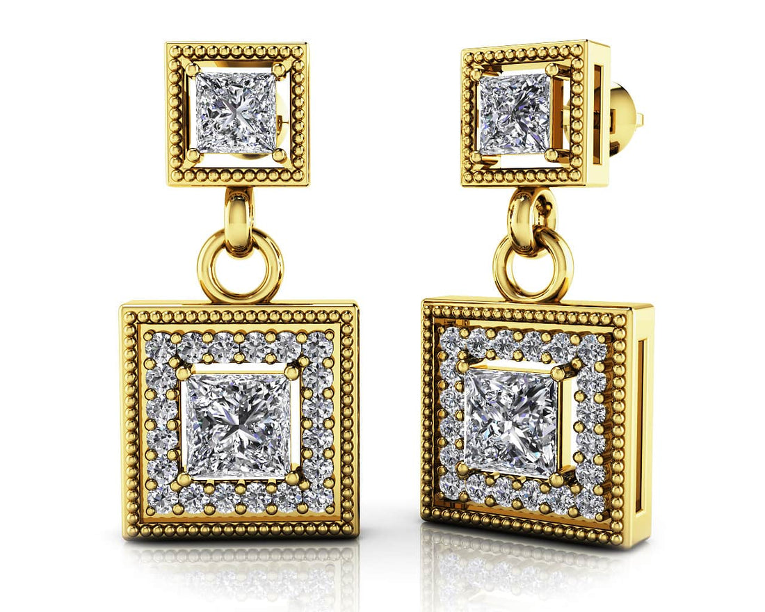 1.38 cttw Lab Grown Square Diamond Drop Earrings 14K Yellow Gold for Women | Yenestore 
