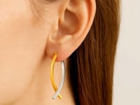 14k Two-Tone Gold Double Row Fancy Drop Earrings for Women | Yene Store