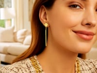 14k Yellow Gold Modern Disc and Bar Drop Earrings for Women | Yene Store