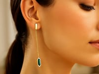14K Yellow Gold Hexagon Malachite Drop Earrings