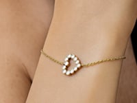 Elegant 14k Yellow Gold Petite Diamond Heart Bracelet