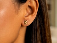 14K Yellow Gold Yours Truly Initial K Stud Earrings for women | Yene Store