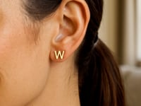14K Yellow Gold Yours Truly Initial W Stud Earrings for Women | Yene Store