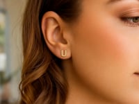 14K Yellow Gold Yours Truly Initial U Stud Earrings for Women | Yene Store