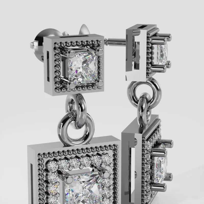 1.38 cttw Lab Grown Square Diamond Drop Earrings 14K White Gold